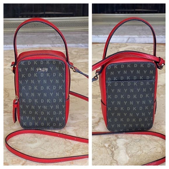 DKNYC Handbags - DKNY Donna Karan Small Monogram & Red Epi Leather Cross Body Bag